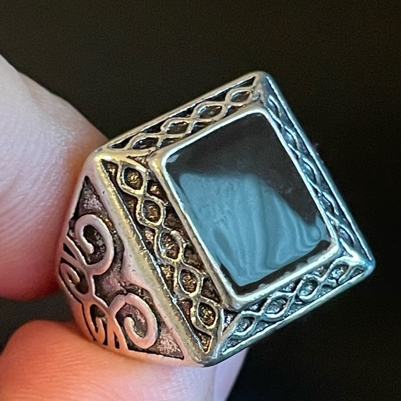 S925 sterling silver natural obsidian ring size 8 - Picture 6 of 8